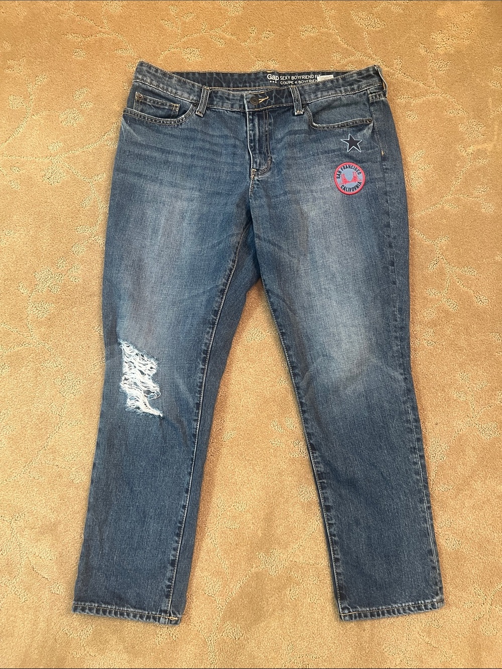 Gap Sexy Boyfriend Fit Distressed Patched Jeans, Sz 10/30